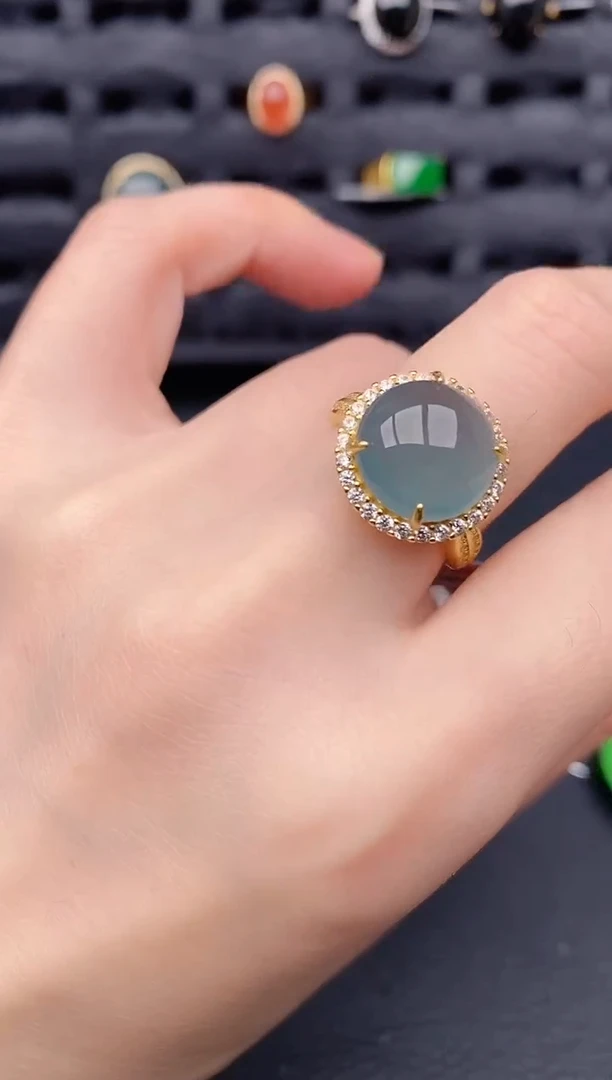 银S925镶嵌戒指翡翠天然a货翡翠260