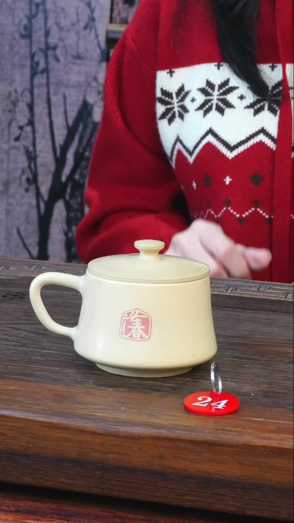 24号逢春紫陶全手工白泥无釉磨光咖啡杯320ml