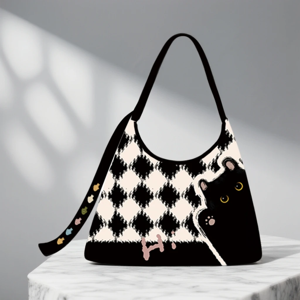 尼睿新款原创哈喽煤球新月加侧斜挎时尚百搭单肩大容量小众休闲女