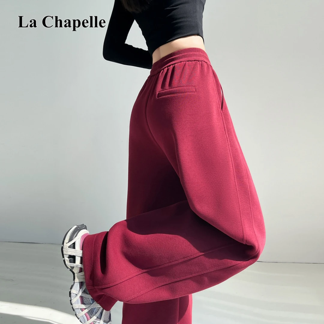 拉夏贝尔2025秋季高腰时尚弯刀裤阔腿休闲裤抽绳百搭宽松运动裤女