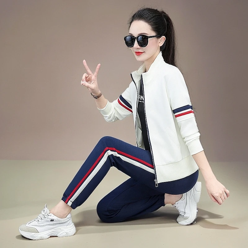 女士时尚休闲运动套装春秋季显瘦显高洋气舒适跑步爆款三件套