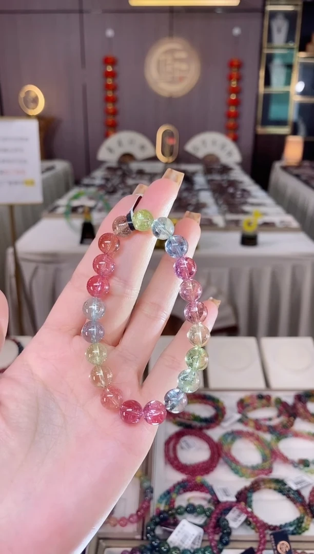 未镶嵌老矿碧玺彩虹单圈手串9mm+碧玺dan多样性发货一条