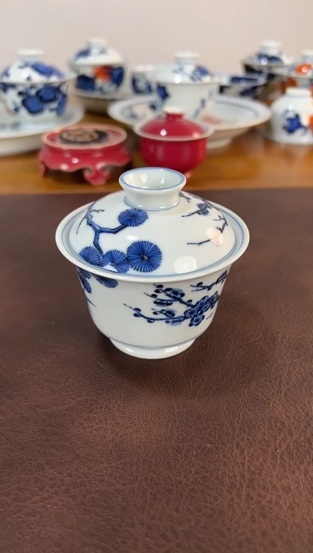 照夜白青花松竹梅盖碗