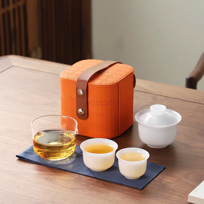 冰种玉瓷便携式旅行茶具套装旅游露营户外快客杯一壶两杯茶杯