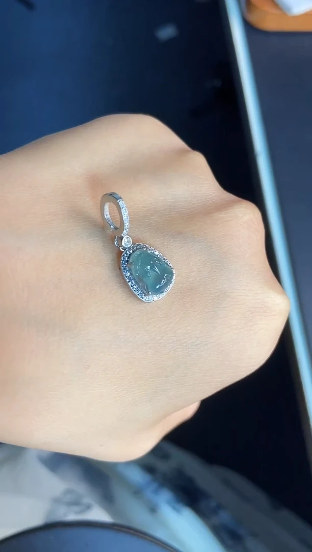 翡翠银S925镶嵌吊坠(不含链)天然A货翡翠