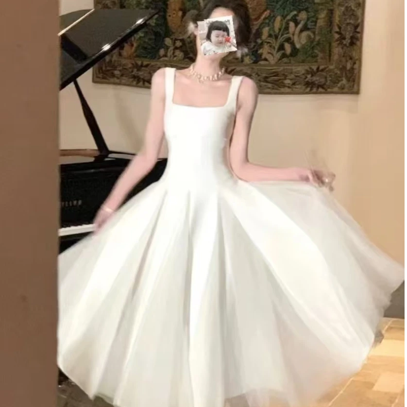 【现货有里布】超仙白色连衣裙网红洋气吊带网纱仙女公主高级感长裙