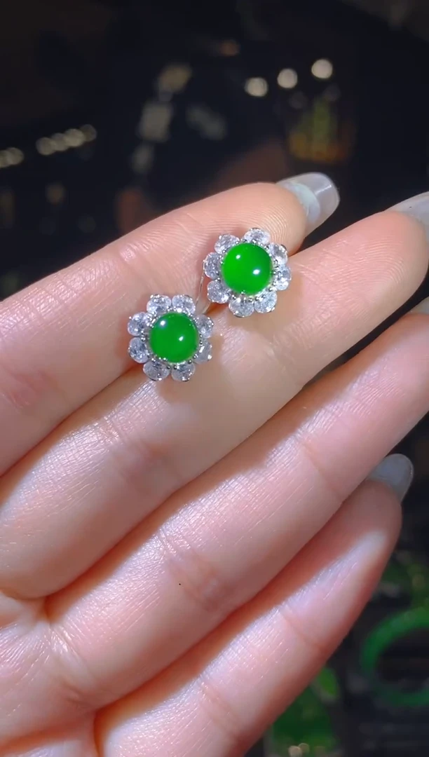 【闪购商品】翡翠耳饰银S925镶嵌008（多样性发货）