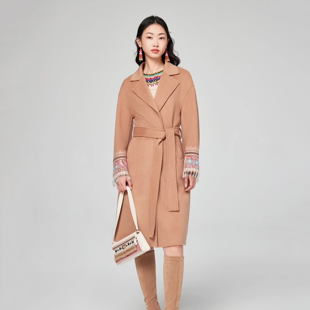 COCOON/可可尼驼色长款双面尼大衣24409BC124310025