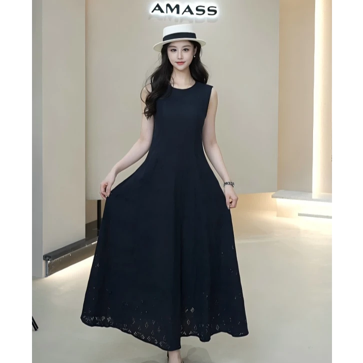 AMASS/阿玛施25年春夏时尚高级感复古法式圆领无袖连衣裙 5500525
