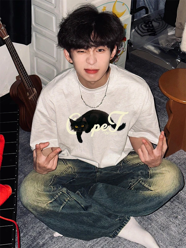 【重磅纯棉】夏季美式上衣百搭半袖宽松圆领休闲潮流印花男短袖T恤