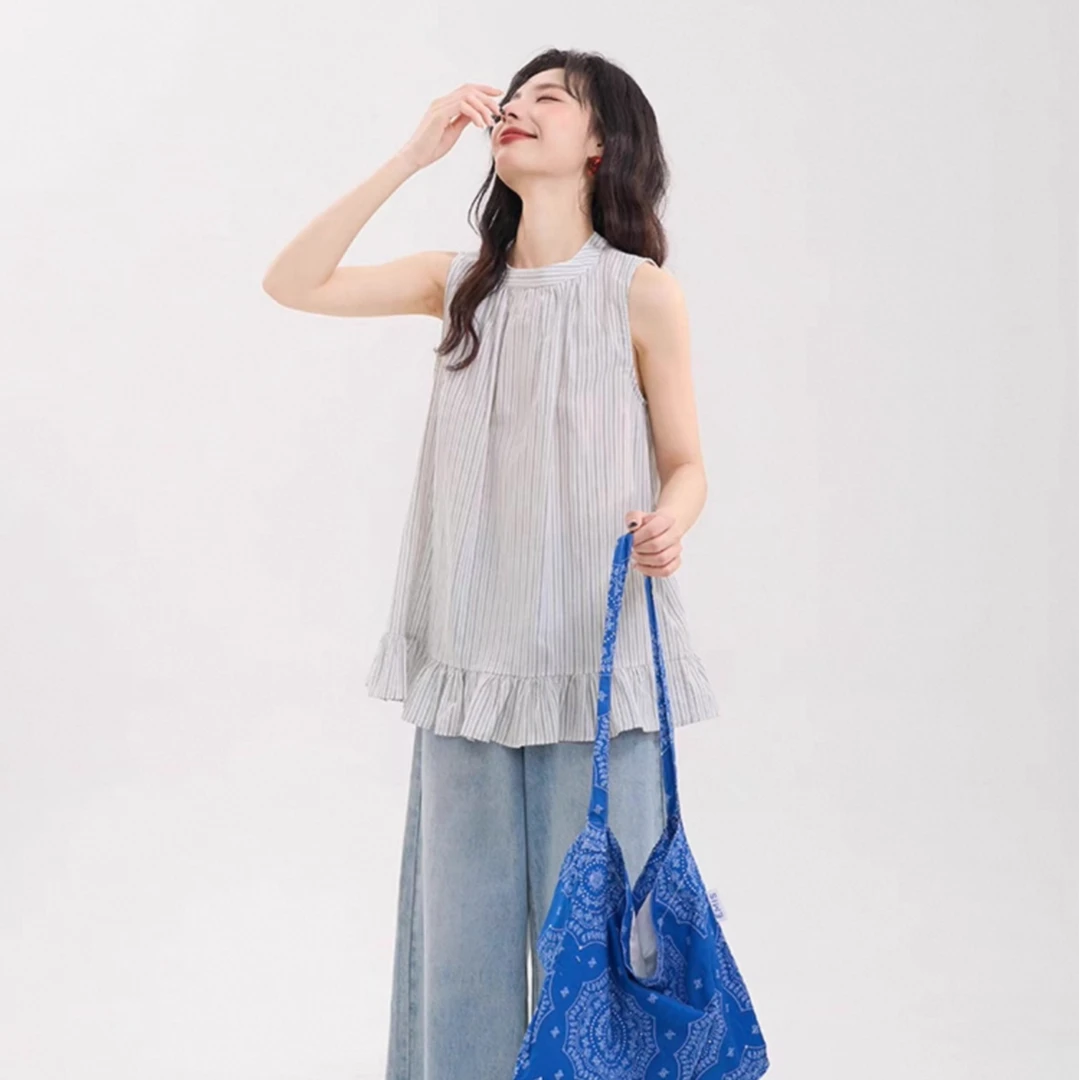 001-300韩系ins温柔风甜美减龄背心裙显瘦连衣裙上衣衬衫宽松4