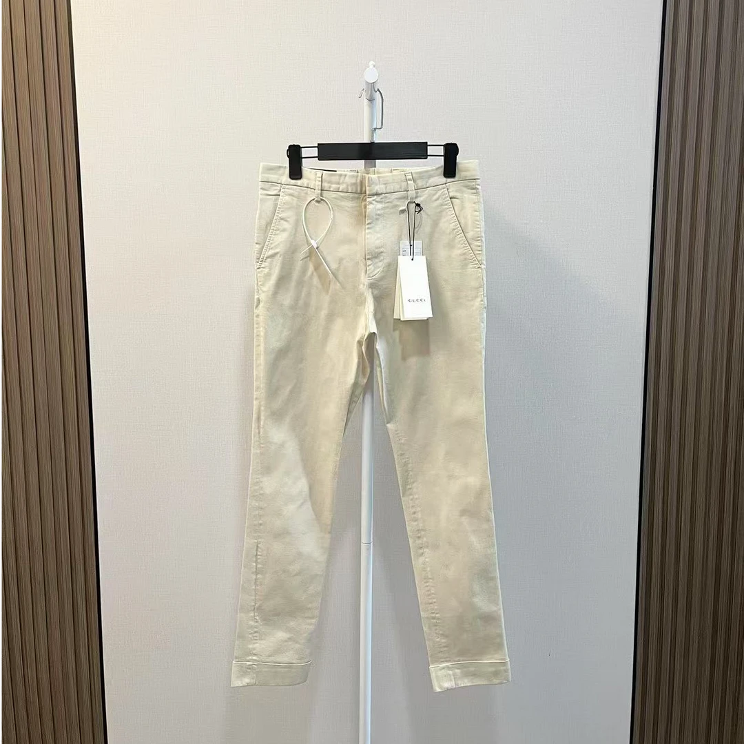 全新未使用 GUCCI/古驰 /卡其色背后红绿条纹休闲裤长裤/尺码30