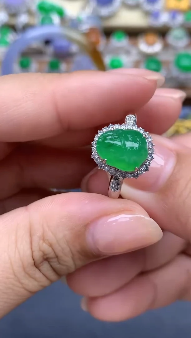 翡翠戒指18K金镶嵌628-春日珠宝