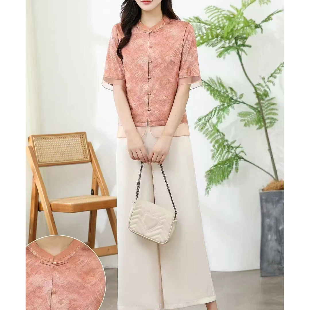 GEYAO夏季休闲百搭中国风气质新中式时尚短袖套装ZB25X637