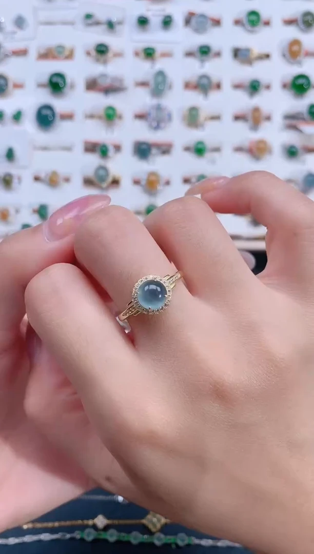 翡翠戒指银S925镶嵌天然翡翠