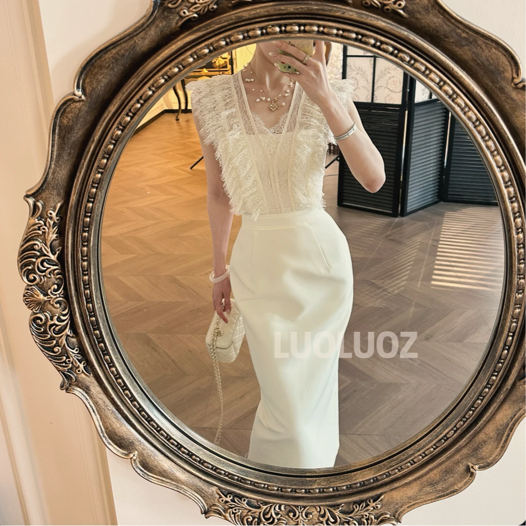【现货】LUOLUOZ【出逃夏日】气质女神范花边无袖时尚长款连衣裙JF783