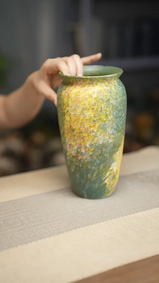 花器涂鸦绿翻口高25