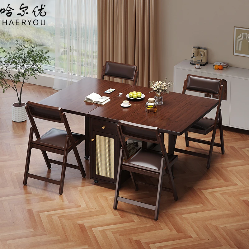 折叠桌整装发货免安装家用现代简约长方形吃饭桌小户型省空间餐桌