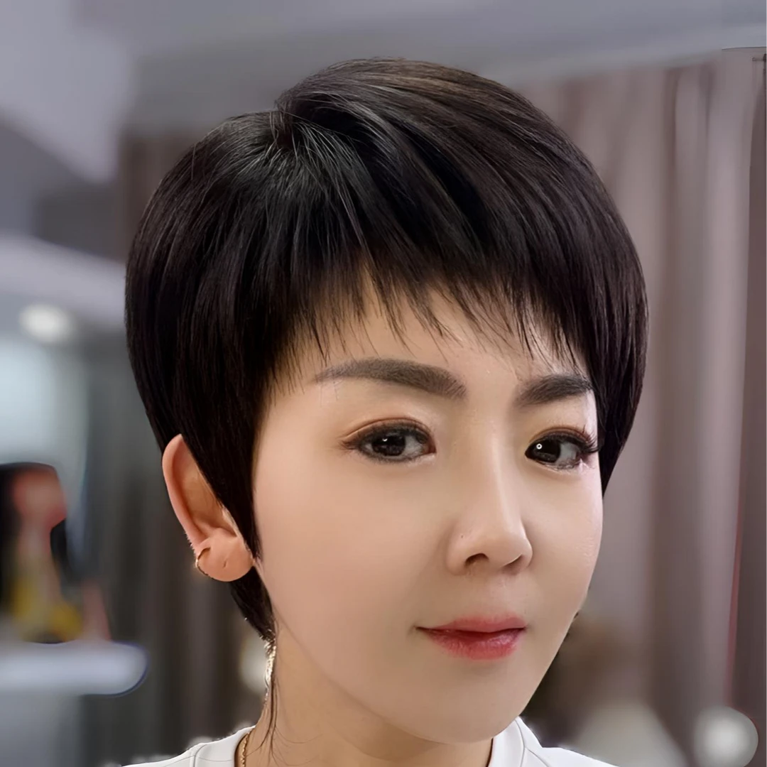 夏季双递针大头皮假发轻薄透气舒适空调发中老年假发真人发丝头套