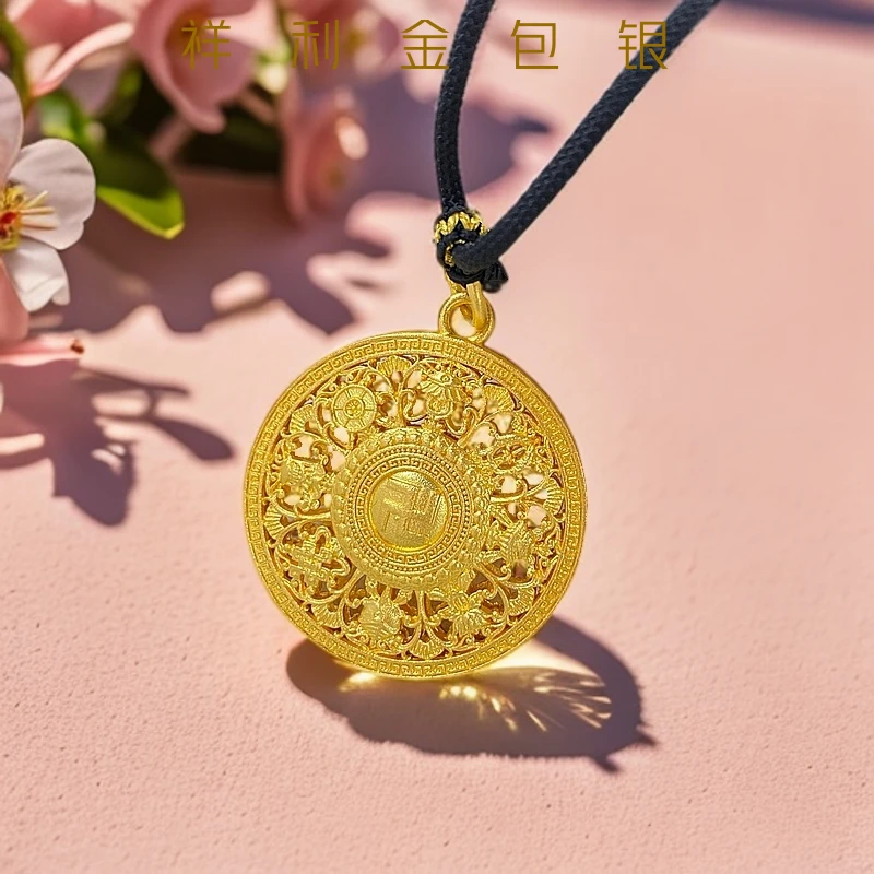 吊坠足银 吊坠足银八宝罗盘黄财神双面古法送女生女朋友首饰女款