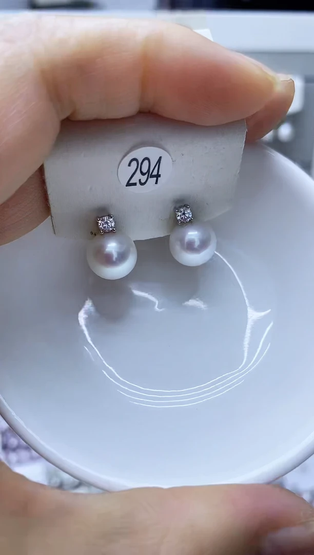 银S925镶嵌淡水珍珠耳饰294