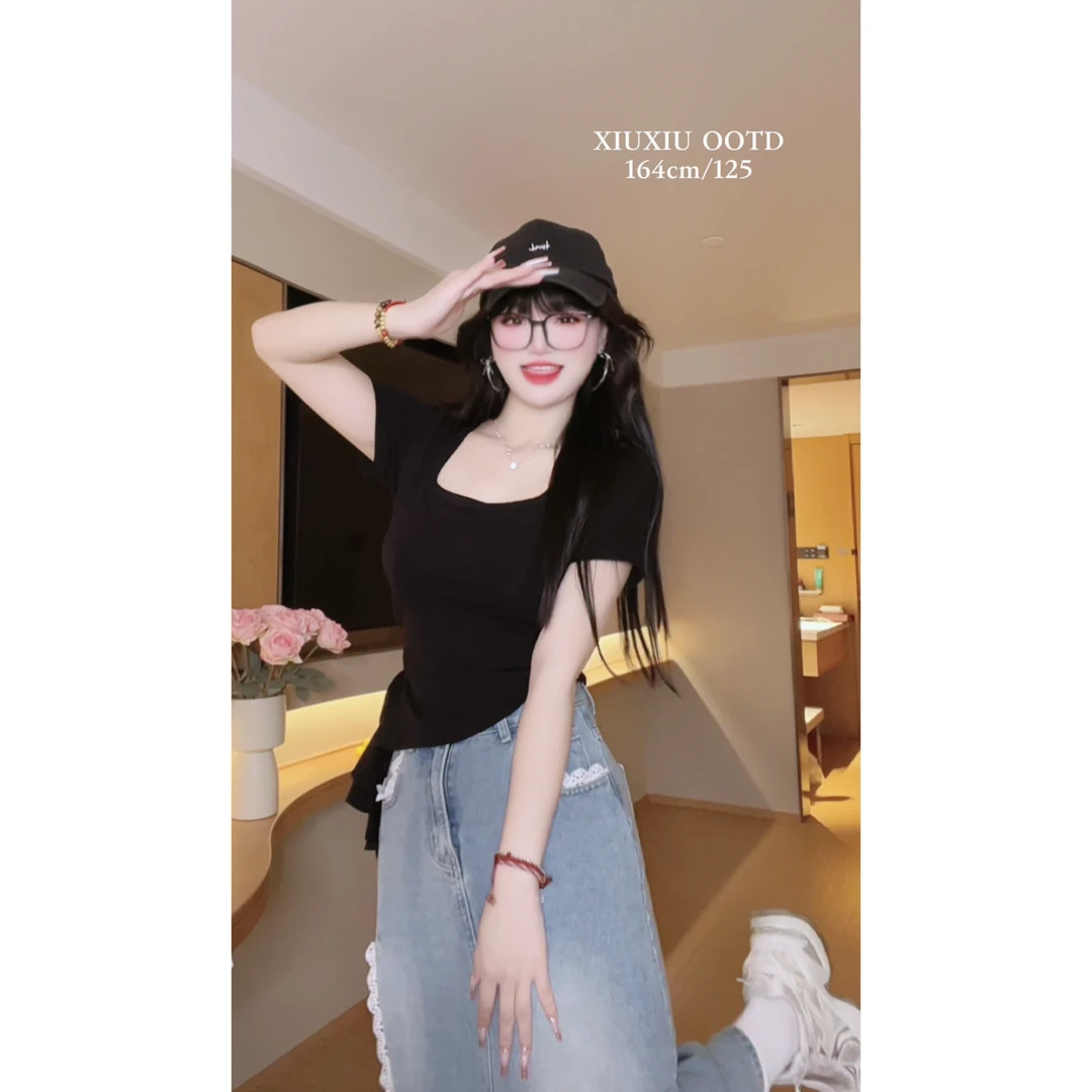 【理想夏日】9022微胖mm基础简约正肩短袖t恤夏季显瘦短款上衣