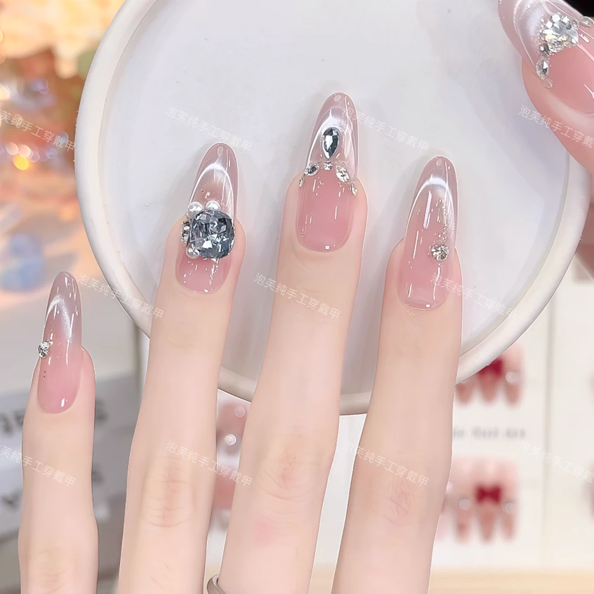 【爱琴海】高级感粉色玫瑰钻追光猫眼温柔显白穿戴甲