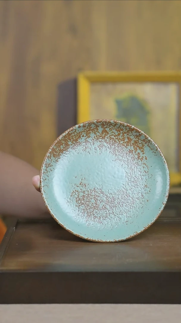 摆件景德镇7英寸汝窑翡翠绿月光盘