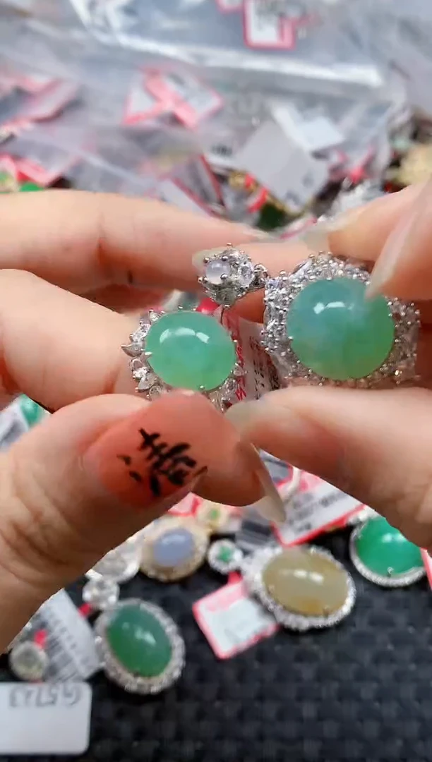 银S925镶嵌戒指翡翠天然A货缅甸翡翠