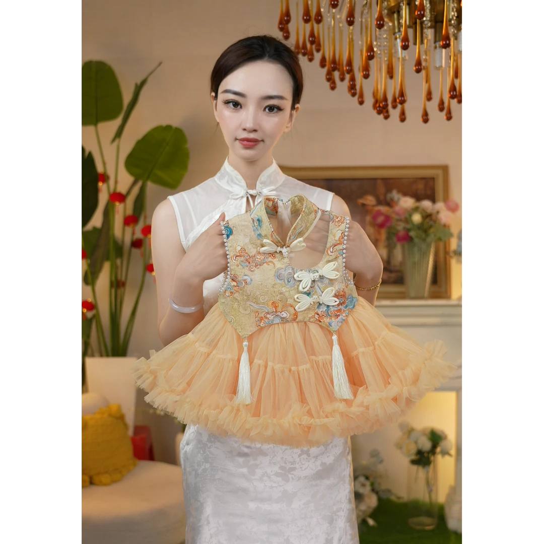 ALONG女童透气清凉感连衣裙夏季闪亮时尚中式礼服公主裙 25258