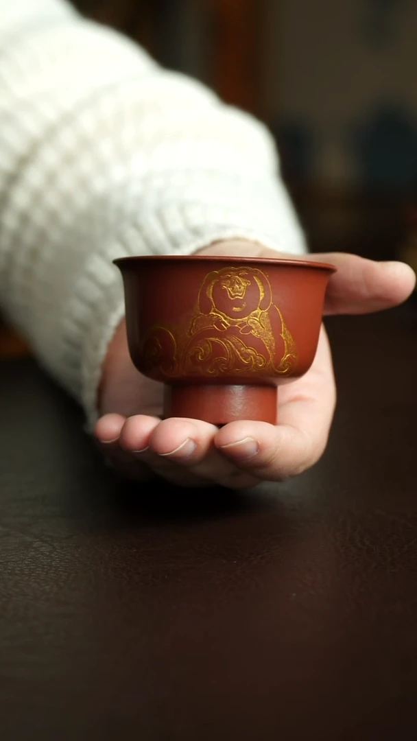 茶杯紫砂51号 朱泥手刻系列主人杯 宜兴紫砂原矿作品