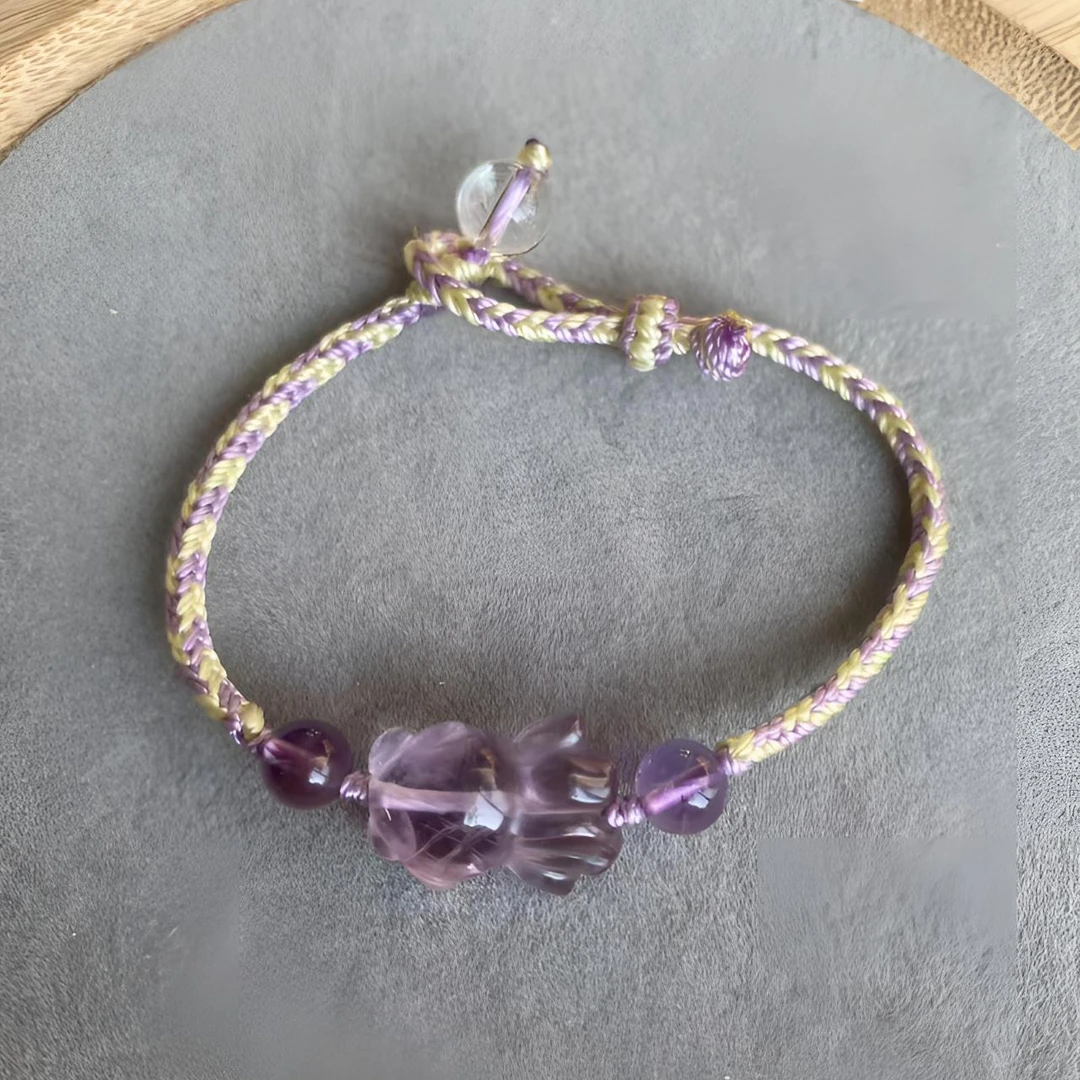 原创天然紫水晶上岸锦鲤手绳显白手工编织