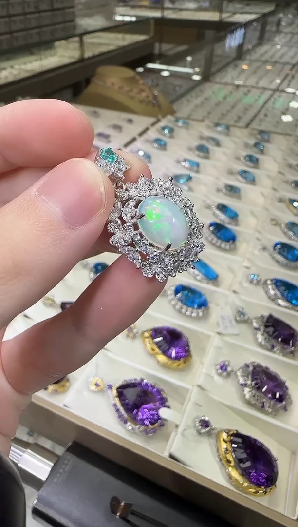 银S925镶嵌欧泊珠宝奇石吊坠