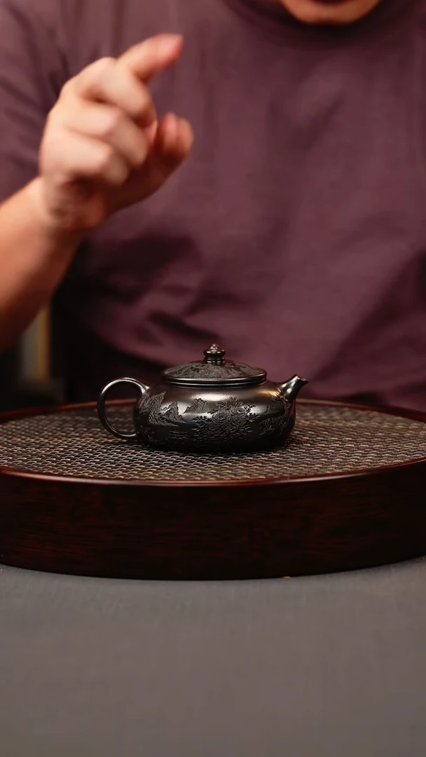 茶壶紫砂高黑泥 寒江 梅花鹿