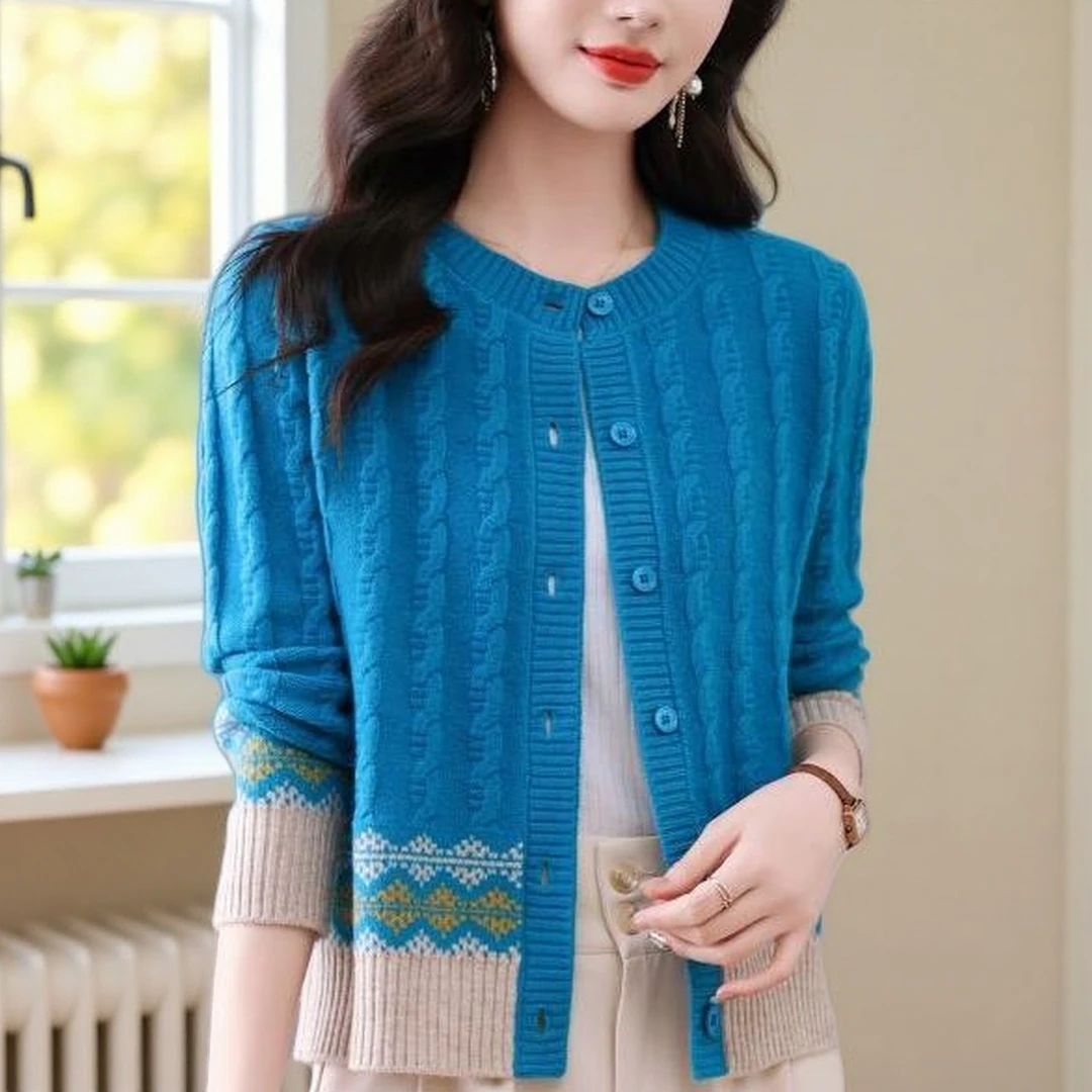 鄂尔多斯市开衫针织衫女2025新款爆款女士妈妈洋气百搭羊毛衫外套