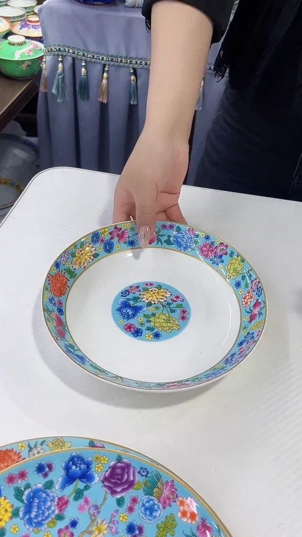 瓷片8英寸圆深盘8个景德镇陶瓷混色