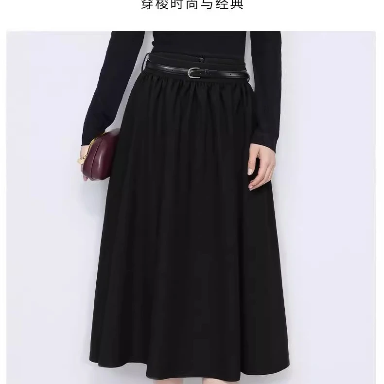 【小熊专属】马天奴黑色高腰半身裙A摆伞裙皮带百搭女VHS887SKA0