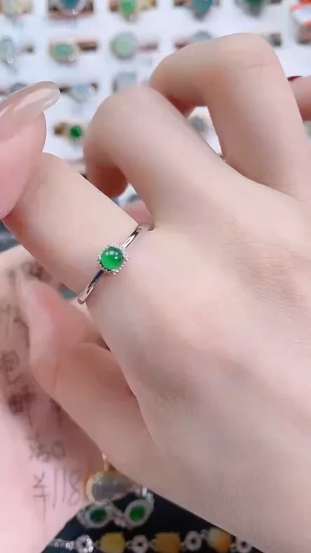 银S925镶嵌戒指翡翠天然翡翠