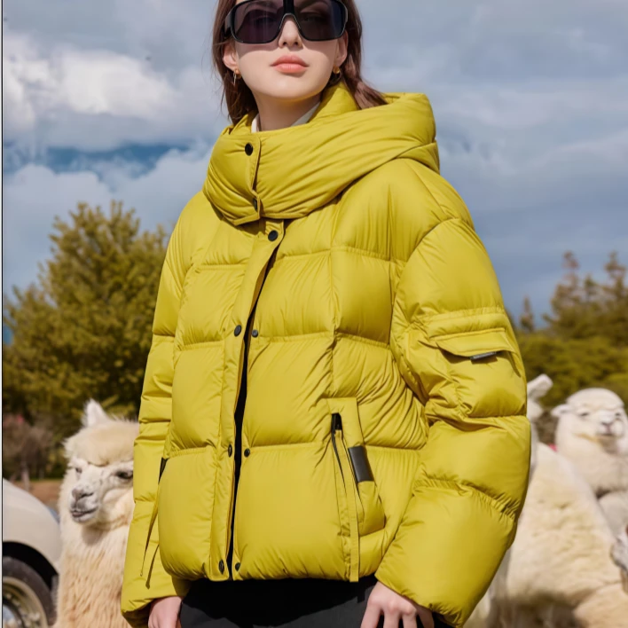 2025冬短款立领加厚保暖90白鸭绒羽绒服宽松小个子面包服外套