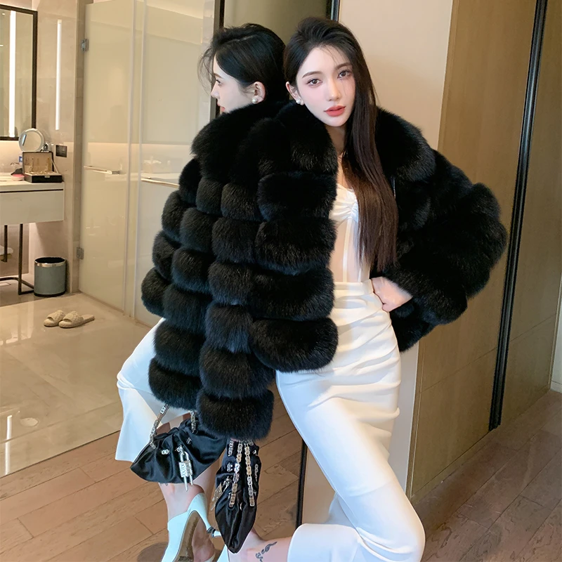 欧范大牌设计师新款2025冬芬兰进口狐狸毛整皮皮草外套短款女时尚