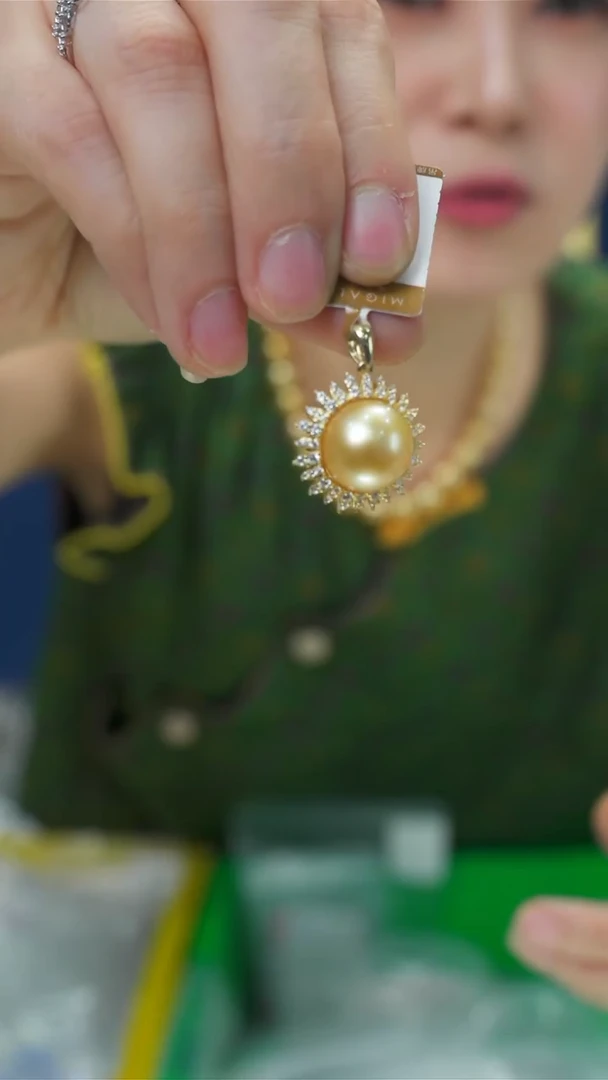 未镶嵌海水珍珠丨金珠吊坠13-14@@p0453