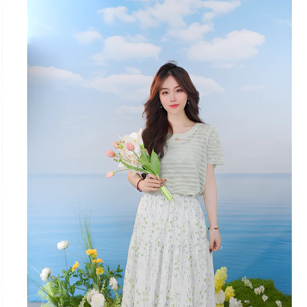 【视频同款】茵曼夏季时尚舒适休闲百搭绣花圆领短袖针织衫女