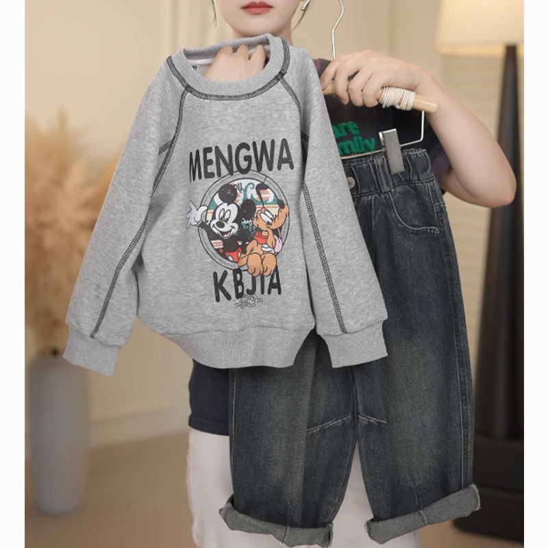 2025新款时尚韩版卡通印花卫衣纯色袖子打底衫时尚宽松百搭