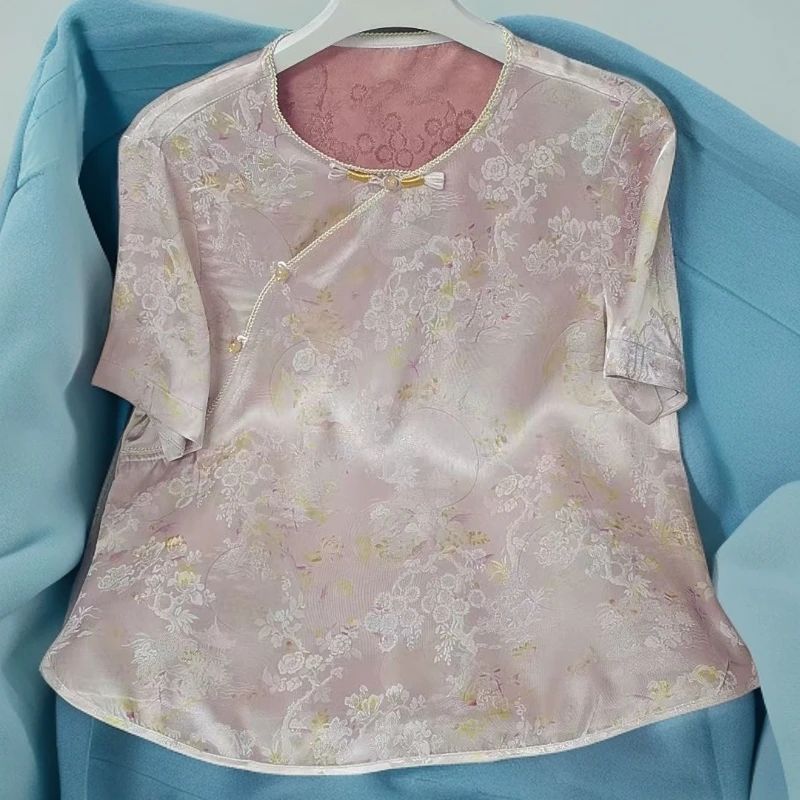 521【花好月圆】原创圆领新款新中式国风高端气质时尚百搭减龄短袖