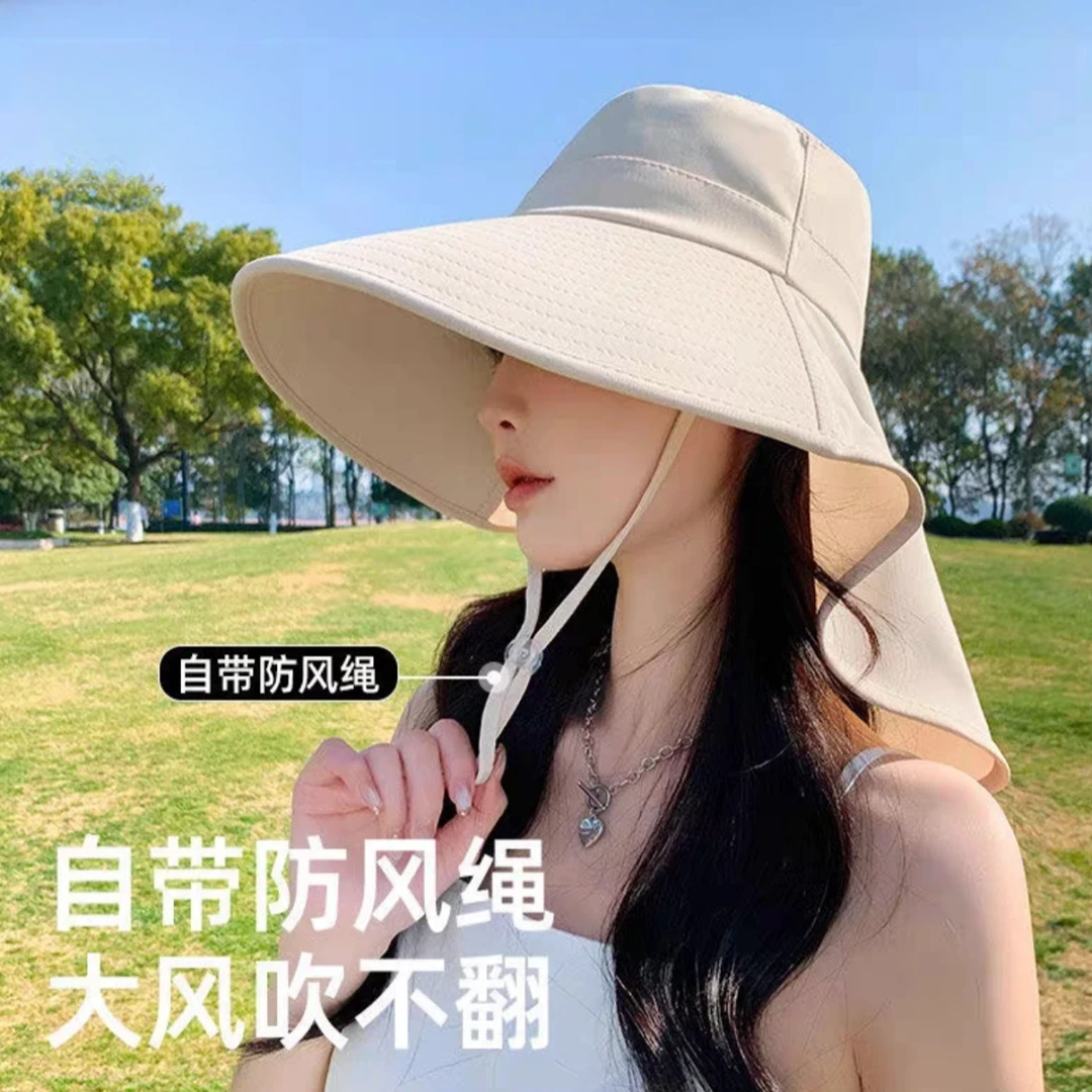 防晒帽子女春大帽檐户外披肩渔夫帽透气登山骑行太阳帽遮阳帽