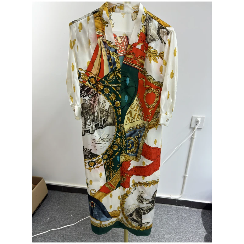 2024年新款桑蚕丝弹力缎女士连衣裙花色气质长款24122