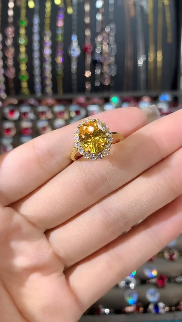 银S925镶嵌戒指碧玺金色810