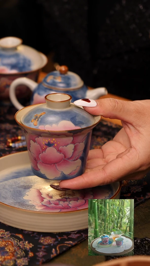 【闪购商品】【120ml】斗彩牡丹二才盖碗