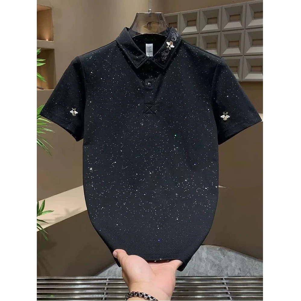 夏季大码300斤满天星时尚男士Polo衫刺绣短袖t恤休闲上衣ins潮牌