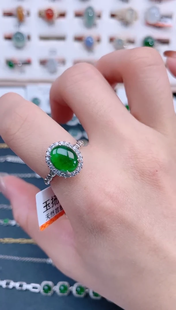 银S925镶嵌戒指翡翠天然翡翠